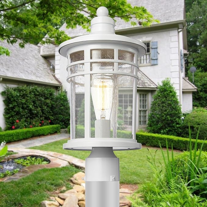 Darkaway Outdoor Post Lights Lamp Posts Outdoor Lighting, 17inch Large Waterproof Aluminum Post Lights Outdoor Light Fixtures with Glass, Light Posts for Outside Patio Yard (Large, White)