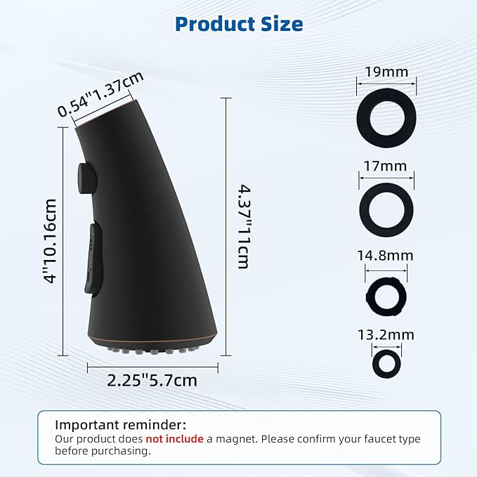 Hibbent Curved Pull Down Kitchen Faucet Head Replacement, 3-Function Kitchen Sink Spray Nozzle with 14 Adapters, Anti-Splash, Compatible with Kohler Bent Faucets, Oil-Rubbed Bronze