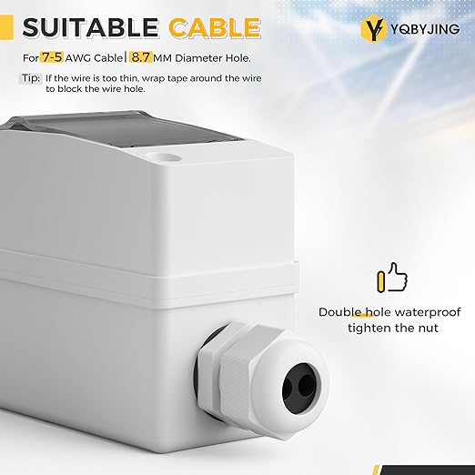 DC Solar Panel Disconnect Switch 25 Amp AC Miniature Circuit Breaker Box 500V 2 Poles with IP65 Waterproof UV-Proof Box for Outdoor Solar PV Homes Battery