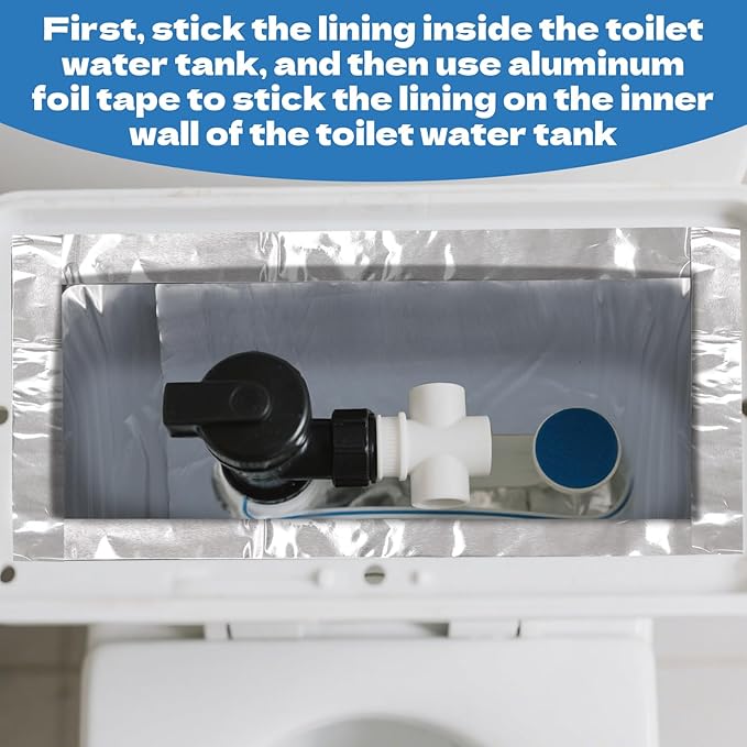4 Pack Toilet Tank Liners 40 x 16 Inch Toilet Anti Condensation Kit with Aluminum Foil Tape Prevent The Formation of Condensate Water（0.2 inch thick）
