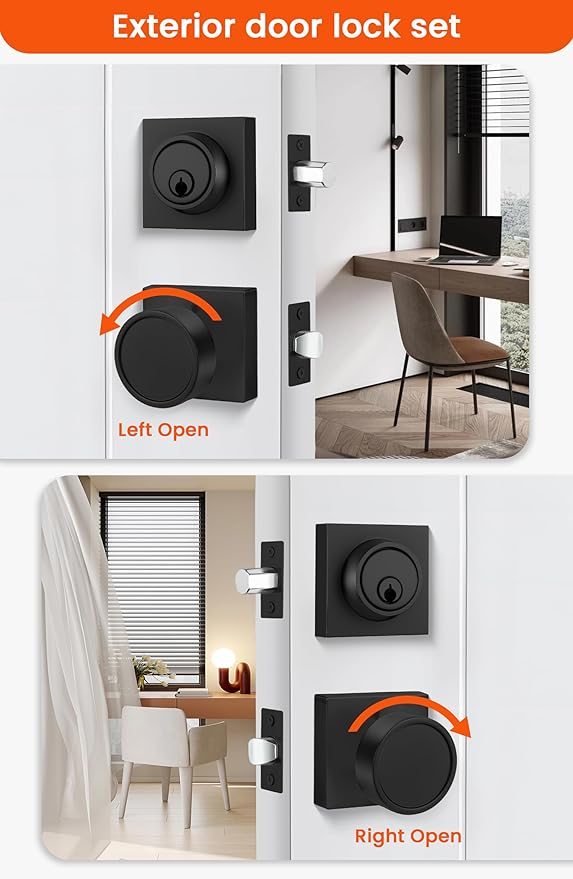 Haidms Black Door Knob with Deadbolt, Zinc-Alloy Matte Black Exterior Door Knobs, Heavy Duty Front Door Knob and Deadbolt Set(1 Pack)