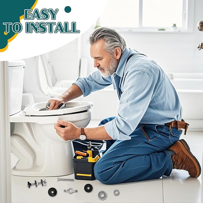 4PCS M6 Universal Toilet Tank to Bowl Bolts Kit, Heavy Duty Toilet Tank Bolts and Washers, 304 Stainless Steel Toilet Seat Bolts Kit, with Extra Long Nut Easy to Install (ΦM6, 4)