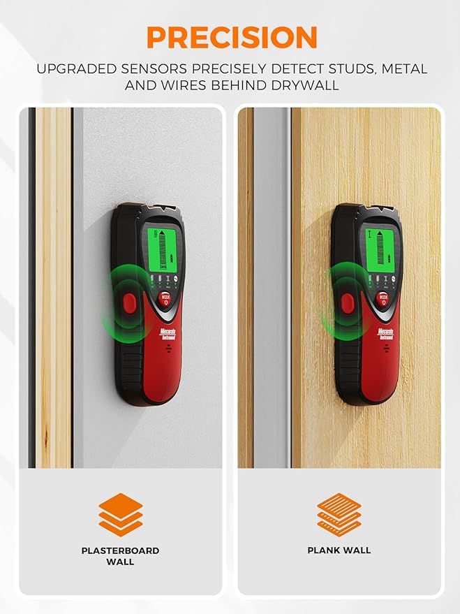 Mecurate 5-in-1 Stud Finder with LCD Display, Wall Scanner for Studs, Metal, AC Wires Detection, Lightweight & Durable, Perfect for Homeowners & DIY Projects(Red)
