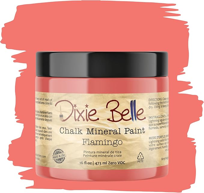 Dixie Belle Paint Company Chalk Finish Furniture Paint - Flamingo (16oz) - Matte Bright Coral Chic Chalk Mineral DIY Furniture Paint