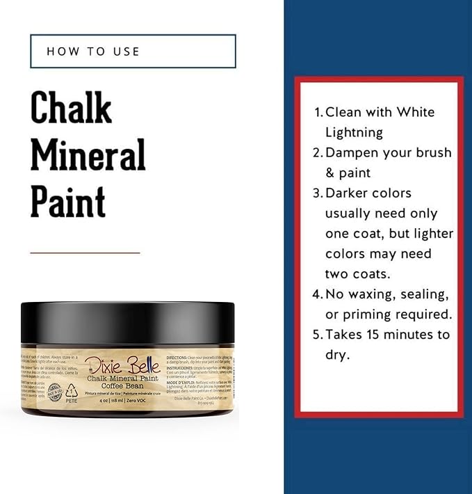 Dixie Belle Paint Company Chalk Finish Furniture Paint - Coffee Bean (4oz) - Matte Espresso Brown Chic Chalk Mineral DIY Furniture Paint