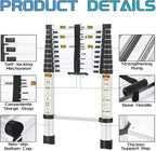 Telescopic Ladder, 16.5FT RIKADE Aluminum Telescoping Ladder with Non-Slip Feet, Portable Extension Ladder for Household and Outdoor