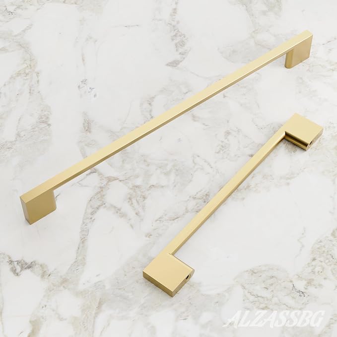 Alzassbg 10 Pack Matt Gold Cabinet Pulls, 7-1/2 Inch(192mm) Hole Centers Rectangle Cabinet Handles Kitchen Pulls for Drawers and Cabinets AL3051MGP