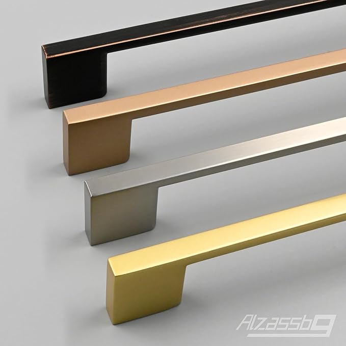 Alzassbg 5 Pack Champagne Copper Cabinet Pulls, 5 Inch(128mm) Hole Centers Rectangle Cabinet Handles Kitchen Pulls for Drawers and Cabinets AL3051SCG