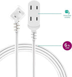 Philips 3-Outlet Flat Plug Extension Cord - 6 Ft, Indoor Use, Safety Slide, 2 Prong White, ETL Listed SPS3613W/37 (Pack of 12)