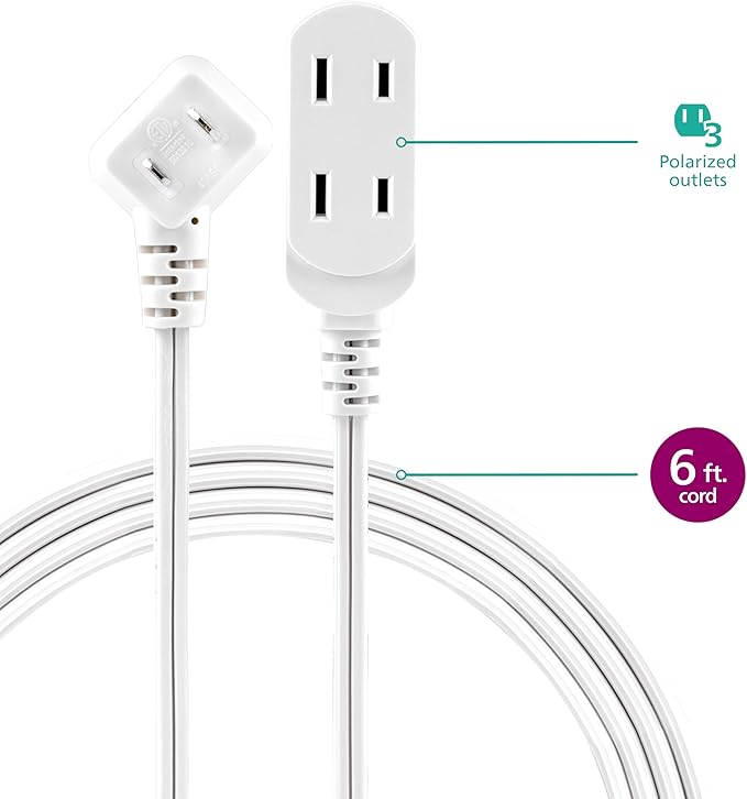 Philips 2-Pack Indoor Extension Cord Power Strip 6 ft, Flat Plug with Multiple Outlets, 2 Prong, White, ETL Listed, SPS3535W/37