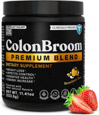 ColonBroom Premium Weight Management Supplement (Strawberry) - Colon Broom Psyllium Husk Fiber Powder Drink - Gluten Free, Non-GMO Colon Cleanse for Bloating Relief & Gut Health, 50 Servings