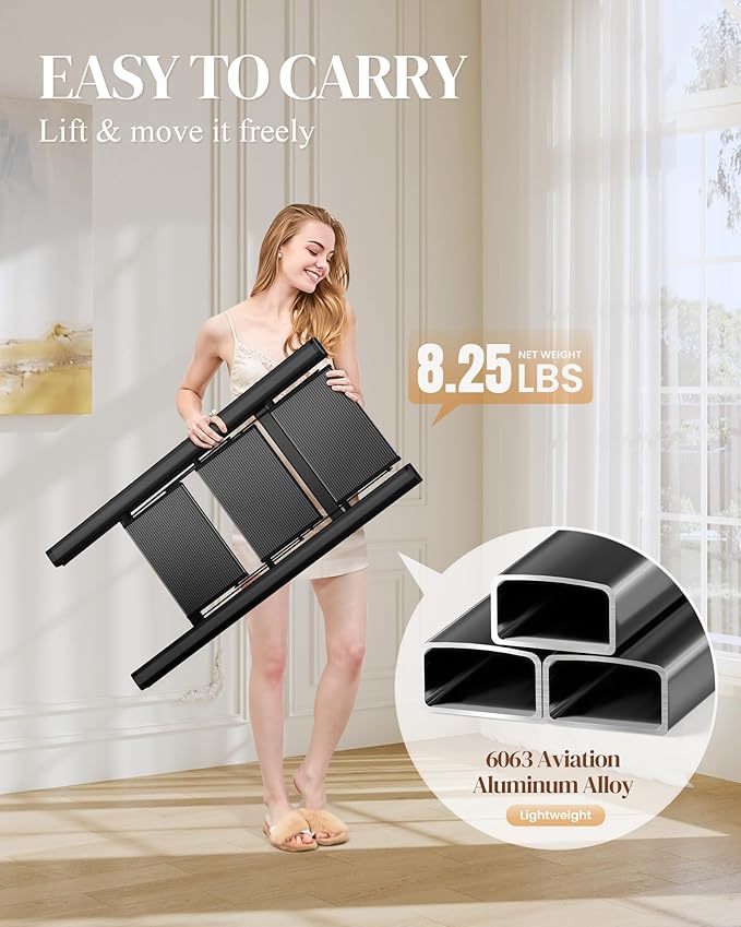 GameGem 3 Step Ladder, Folding Step Stool with Wider Pedal, Anti-Slip Feet & Non Slip Stripes, Aluminum Sturdy Material, 300Lbs Capacity, Elegant Look of Piano Black Better Matches Your Home