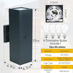 2 Pack Motion Sensor Outdoor Wall Lights, Dusk to Dawn Up & Down Sconces with E26 Dimmable LED Bulbs, Black Aluminum Porch, Patio, Garage,Front Door Lighting Fixtures, ETL Listed