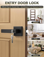 Square Entry Door Lever with Lock and Key, Matte Black Entrance Door Handles, for Exterior or Interior Doors,1 Pack (Each with 3 Keys)