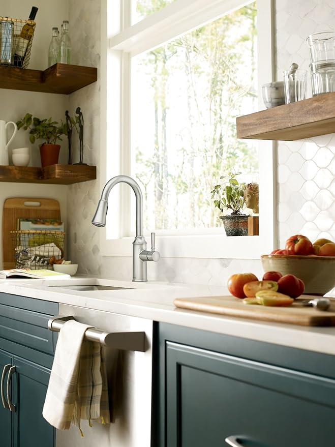 Moen 87801SRS Conneaut One Handle Pulldown Kitchen Sink Faucet with Reflex Docking and Power Clean, Spot Resist Stainless