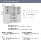 Bestar 85W x 25D Modular Closet Organizer System, Reach-in Closet or Walk-in with LED Lights, Shelves, and Drawers, Slab Style, Florence Collection, White