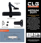 CLG HARDWARE DC6003 Medium Duty Commercial Door Closer - Surface Mounted, Automatic Door Closer, Cast Aluminum,UL 3 Hour Fire Rated, Size 3 for Residential & Light Commercial Doors - US19 Matte Black