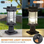 Dusk to Dawn Outdoor Post Light Fixture Waterproof Pole Mount Light with Pier Mount Adapter, Black Finish with Seeded Glass Outdoor Post Lantern for Patio, Garden, Porch and Backyard