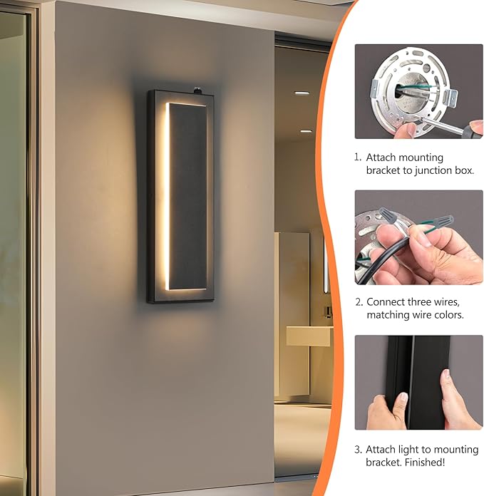 tewei LED Outdoor Wall Sconce Dusk to Dawn Outdoor Lighting, Modern Exterior Lighting Fixtures Matte Black LED Outdoor Wall Lights for House Front Porch, Warm White 3000K, 1 Pack