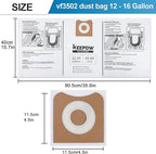 12 Pack VF3502 Shop Vac Bags, Compatible with Ridgid & Craftsman Vacuum 12-16 Gallon, Replacement Fiter Bags, 23743 VF3502 High Efficiency Dust Bags