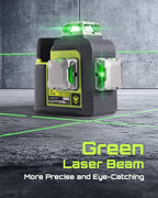 3D-RS12 Laser Level 3x360° Green Beam for Construction and Picture Hanging, Self-Leveling 3D Laser with 2 Rechargeable 11.1V Batteries (24 Hrs), Magnetic Liftable Stand, Type-C Cable