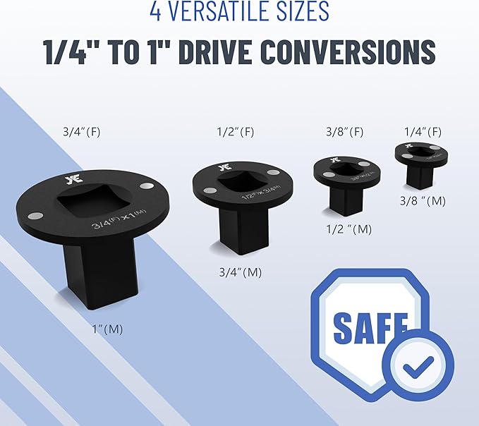 Socket Adapter Set, 4PC Low Profile Impact Ratchet Adapter Kit for Tight Spaces - Includes 3/4" to 1", 1/2" to 3/4", 1/2" to 3/8", 1/4" to 3/8" Drive Size Converters