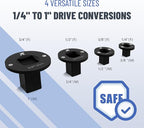 Socket Adapter Set, 4PC Low Profile Impact Ratchet Adapter Kit for Tight Spaces - Includes 3/4" to 1", 1/2" to 3/4", 1/2" to 3/8", 1/4" to 3/8" Drive Size Converters