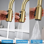 Metal Kitchen Faucet Head Replacement, 3-Function Pull Down Spray Head for Kitchen Faucet, High Pressure Sink Spray Nozzle with 9 Adapters Compatible with American Standard, ‎Brushed Gold