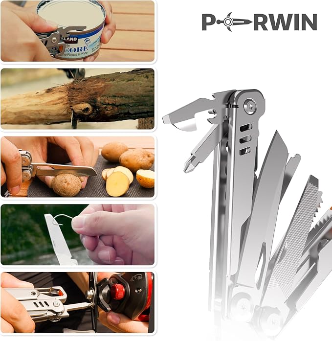 Multitool Stainless Steel Multi-Tool Pliers 13-in-1 with Sheath, Safe Locking, Carabiner, Professional Pocket Tools for Fishing & Camping