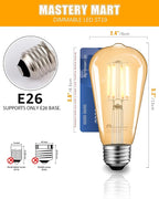 MASTERY MART Dimmable Vintage E26 LED Light Bulb, 2200K Warm White, 5.5W 60W Equivalent, Glass ST19 Edison Style, 400LM Decorative Filament Bulb, UL, Energy Star, 16 Pack