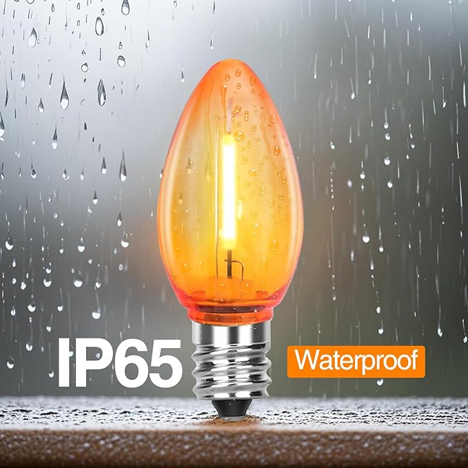 C7 Replacement Bulbs, 25 Pack Halloween Orange LED Bulbs, 0.6W E12 Base for Indoor Outdoor Christmas String Lights, Patio, Party Decor