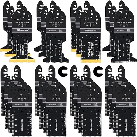 Bionso 28PCS Oscillating Saw Blades, Professional Universal Titanium Multitool Blades for Wood Plastics Metal, Quick Release Multi Tool Blades Kits Fit Dewalt Ryobi Milwaukee Rockwell Fein Makita