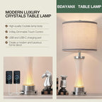 3-Way Dimmable Table Lamp Set of 2,Touch Control Lamp with Night Light,Modern Crystal Table Lamps for Bedroom,Living Room，Bedside Lamps with USB A+C Ports，Fabric Lampshade(Blubs Included)