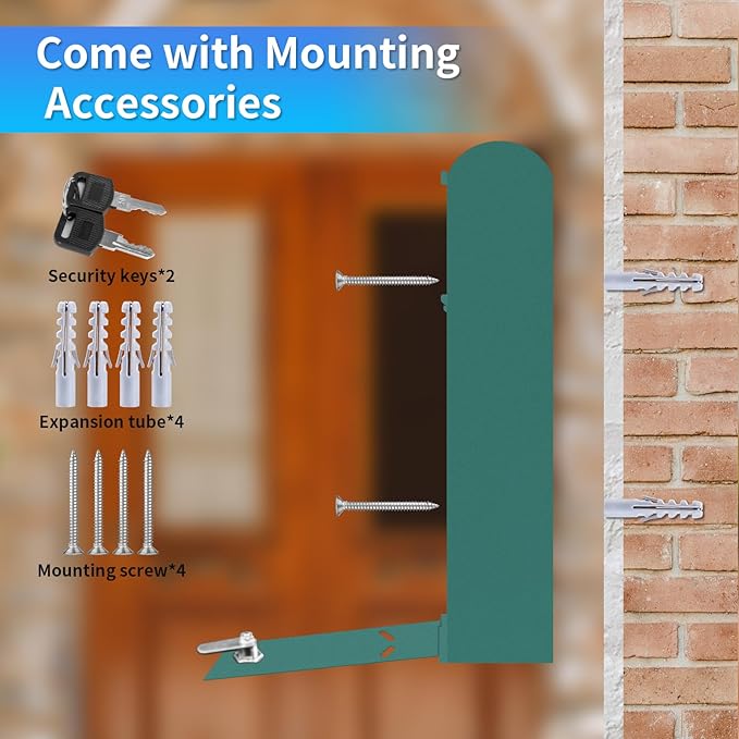 Vintage Wall-Mount Locking Mailbox for House, Rust-Resistant Galvanized Steel Outdoor Mailbox with Key Locks, Green