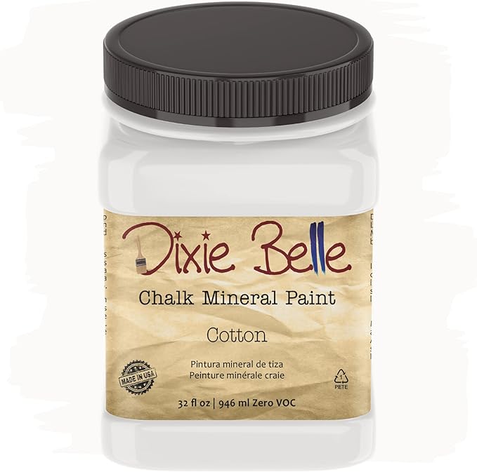 Dixie Belle Paint Company Chalk Finish Furniture Paint - Cotton (32oz) - Matte Pure White Chic Chalk Mineral DIY Furniture Paint