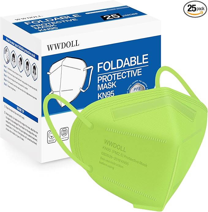 WWDOLL KN95 Face Mask 25 Pack, 5-Layers Breathable KN95 Masks, Green