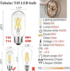 LiteHistory E26 Edison Bulb 6W Equivalent E26 LED Bulb 60 Watt Dimmable Neutral White 4000K led Light Bulb AC120V 600lm Tubular T14 T45 LED Bulb for Pendant,Sputnik,Vanity,Chandeliers Pack of 6