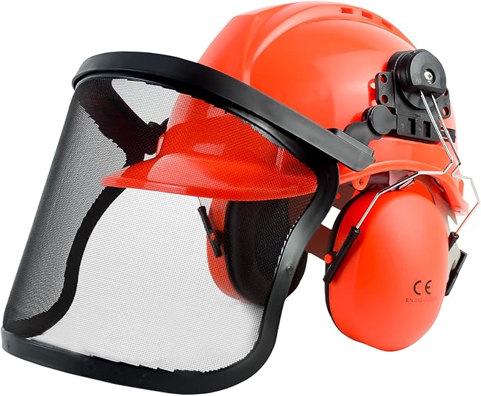 Chainsaw Helmet with Face and Ear Muffs, Forestry Safety Helmet for Mowing, Trimming, Yard Work, Landscaping, Construction and Weed Whacking