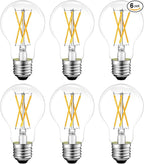 Dimmable E26 LED Bulb 6W, 60 watt Equivalent, Vintage LED Edison Bulbs 2700K Soft White, A19 Clear Glass LED Light Bulb for Ceiling Fan, 90+CRI, 600LM, 6 Pack
