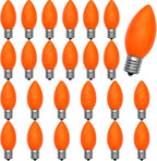 C9 Orange Light Bulb, 25 Pack Incandescent Halloween Light Bulbs for C9 Outdoor String Lights, Christmas Tree Decor, Halloween String Lighting, C9/E17 Candelabra Base, 7 Watt