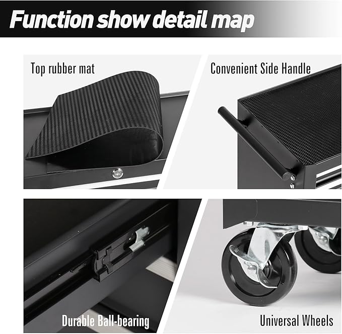 5-Drawer Rolling Tool Chest w/Drawers & Lock, Tool Storage Cabinet with Lockable Wheels, Top Cushion & Drawer Liners, Tool Organizer Box for Garage, Warehouse & Repair Sho