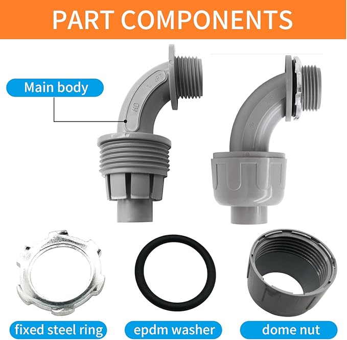 2" Liquid Tight Connector PVC Electrical Conduit Fittings 90 Degree Flexible Conduit Connector for Home Kitchen Bathroom Tube Tool Supplies,UL Listed(2Pcs 90 Degree)