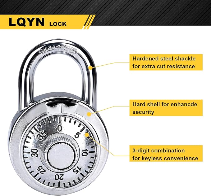 Combination Lock, LQYN Standard Dial Combination Lock, Pack of 60; Silver Turnplate, 2 in. Wide, Fixed Three Digital Combination, for School, Gym & Locker, Toolbox, Gate
