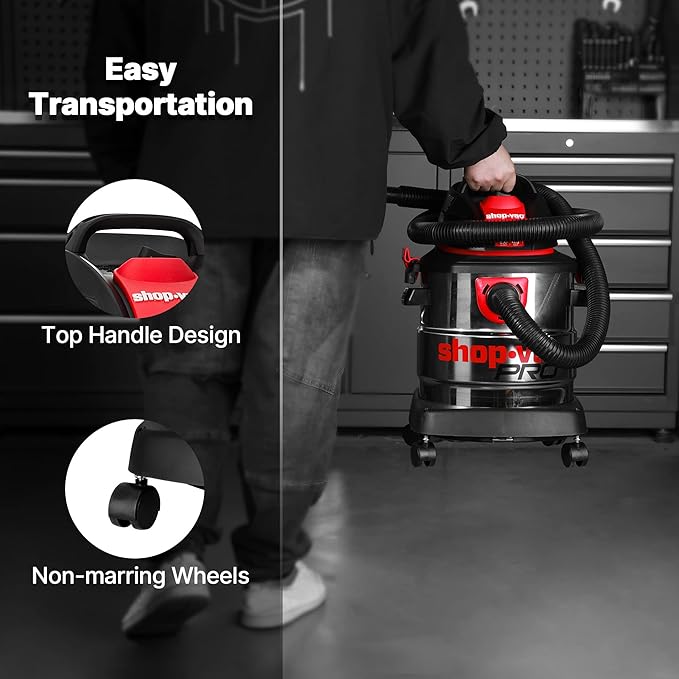 Shop-Vac 5 Gallon 4.5 Peak HP Wet/Dry Vacuum, Stainless Steel Tank, Portable Shop Vacuum with Filter, Hose and Accessories for Garage, Workshop. 5920588