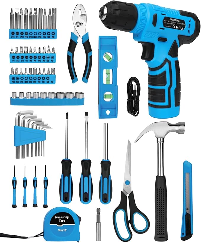 139-Piece Tool Set - Tool Kit with 8V Cordless Drill Driver in ToolBox Storage Case, General Household Drill Set for Home Repairs, Handyman, DIY Projects