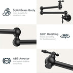 FORIOUS Pot Filler Faucet Matte Black, Folding Stretchable Solid Brass Wall Mount Commercial Traditional Faucet Over Stove with Antique Double Joint Swing Arm for Kitchen Restaurant Vintage