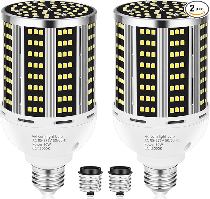 80W 2 pack LED Corn Light Bulb(800W Equivalent ),Commercial Grade DayLight 5000K E26/E39 10500LM Medium Mogul Base LED Lamp,Large Area Lights For Outdoor Indoor Garage Warehouse Factory Bay Light