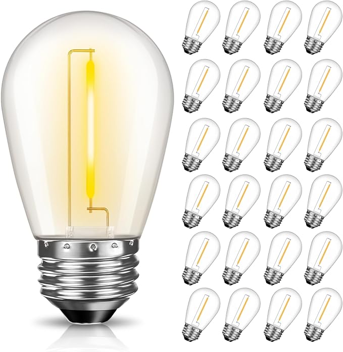 LED S14 Replacement Light Bulbs for Patio String Light, Shatterproof & Waterproof Hanging Light Bulbs for Outdoor String Lights, Dimmable, E26 Base, 24 Pack
