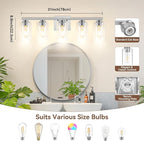 5-Light Bathroom Light Fixtures, 31" Modern Vanity Lights Over Mirror with Clear Glass Shades, Brushed Nickel Light Fixture, Classic Wall Light Fixture for Mirror Living Room Cabinet Bedroom Porch