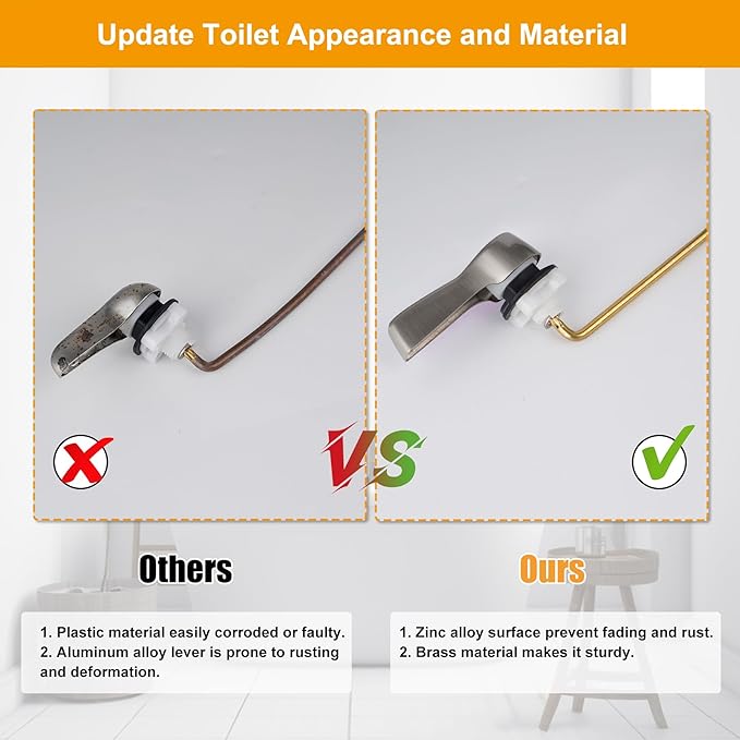 Hibbent Universal Metal Front Mount Toilet Handle Replacement Kit, Brass Toilet Flush Tank Lever with Stainless Steel Flapper Chains for Most Toilets, Brushed Nickel Finish